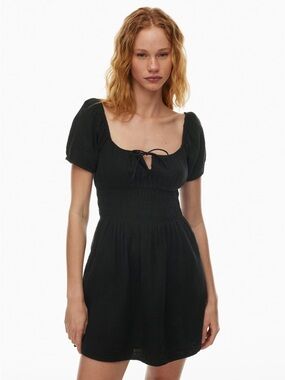 Little Moon Kay Dress Black Puff-Sleeve Smocked Mini